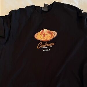 H&M Black Graphic Tee with Pasta Design